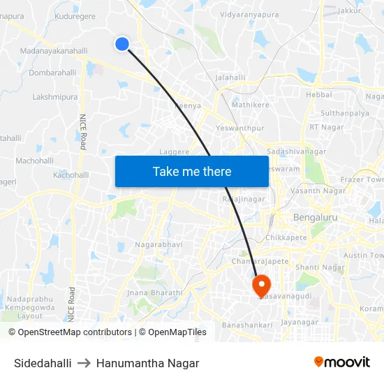 Sidedahalli to Hanumantha Nagar map