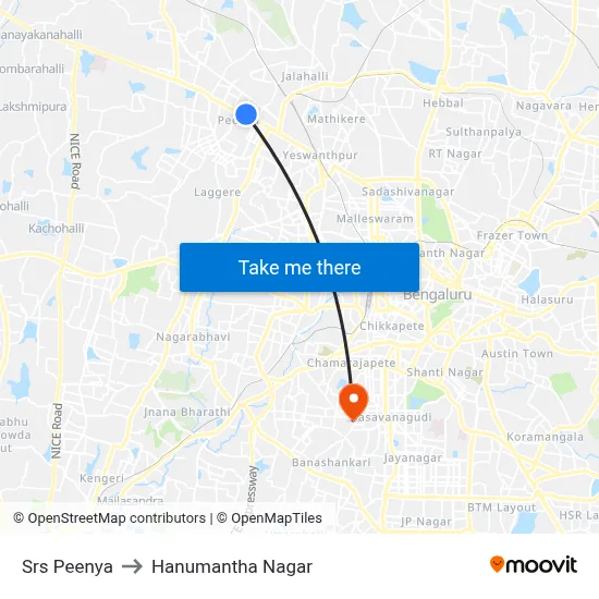 Srs Peenya to Hanumantha Nagar map