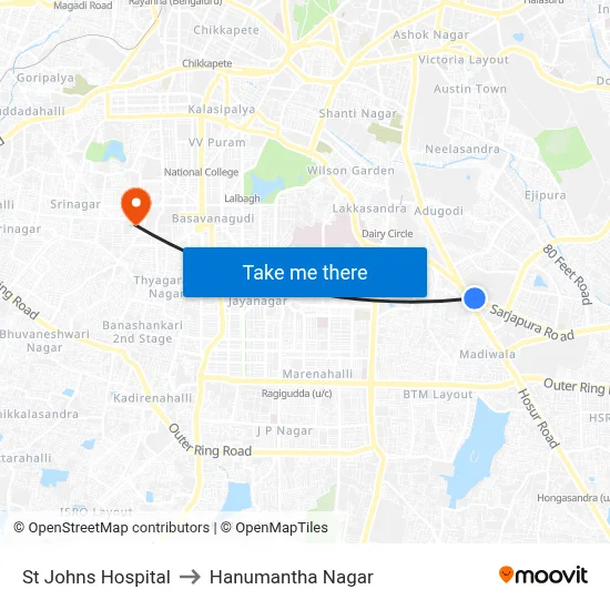 St Johns Hospital to Hanumantha Nagar map