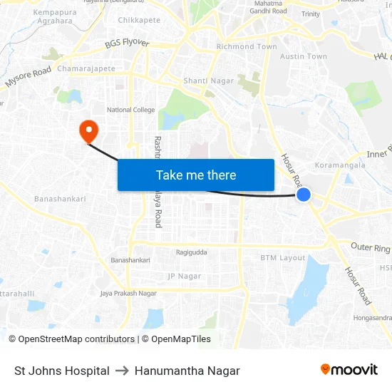 St Johns Hospital to Hanumantha Nagar map