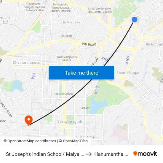 St Josephs Indian School/ Malya Hospital to Hanumantha Nagar map