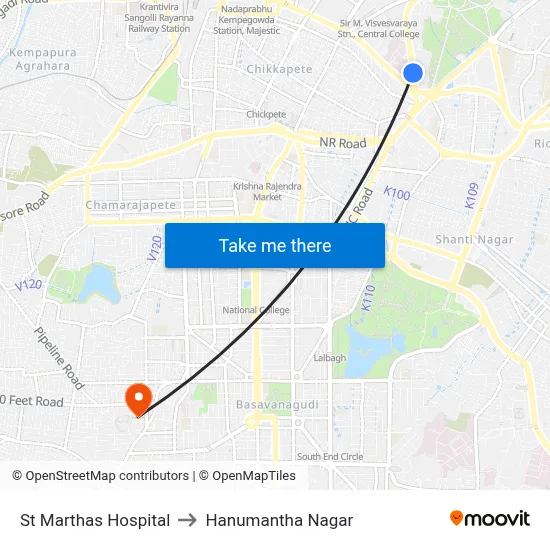 St Marthas Hospital to Hanumantha Nagar map