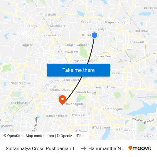 Sultanpalya Cross Pushpanjali Talkies to Hanumantha Nagar map