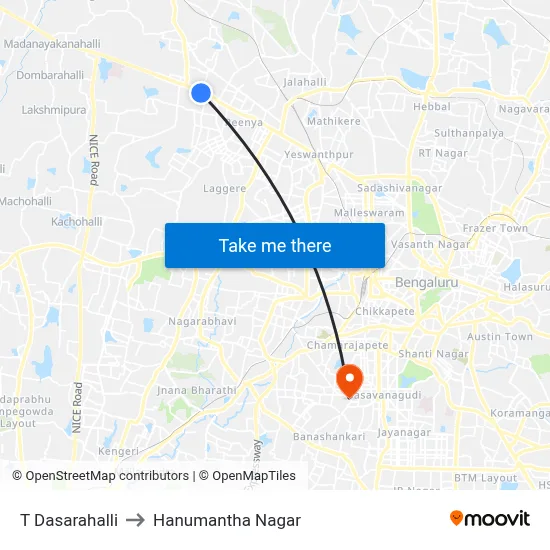 T Dasarahalli to Hanumantha Nagar map