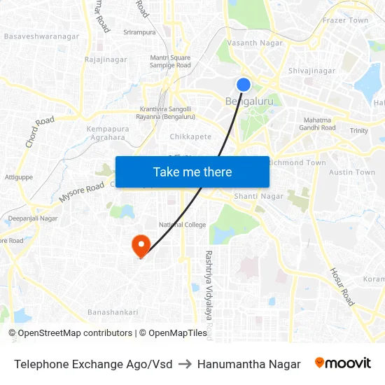 Telephone Exchange Ago/Vsd to Hanumantha Nagar map