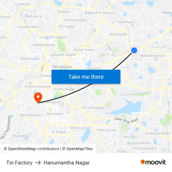 Tin Factory to Hanumantha Nagar map