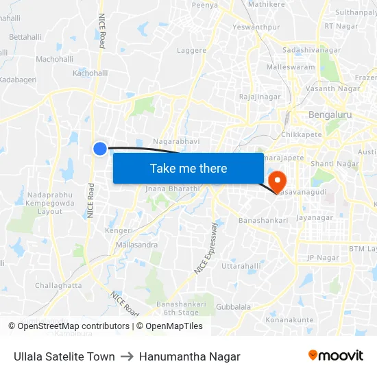 Ullala Satelite Town to Hanumantha Nagar map