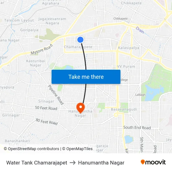 Water Tank Chamarajapet to Hanumantha Nagar map