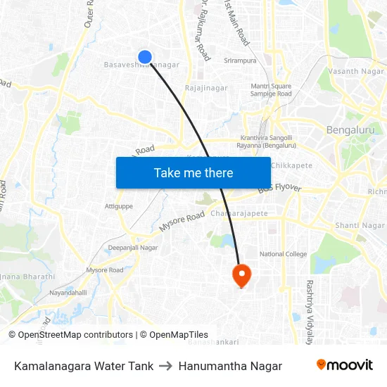 Kamalanagara Water Tank to Hanumantha Nagar map