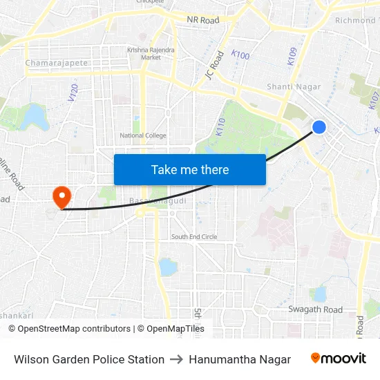 Wilson Garden Police Station to Hanumantha Nagar map