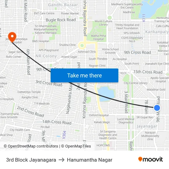 3rd Block Jayanagara to Hanumantha Nagar map