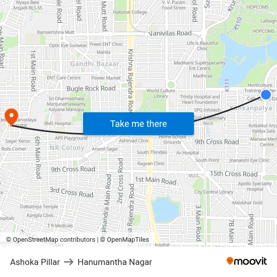 Ashoka Pillar to Hanumantha Nagar map