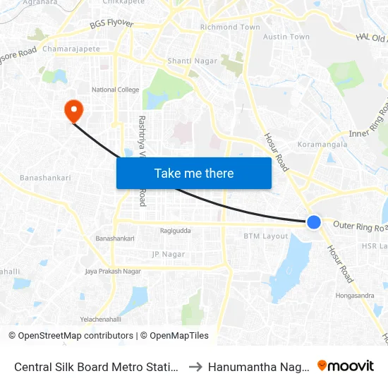 Central Silk Board Metro Station to Hanumantha Nagar map