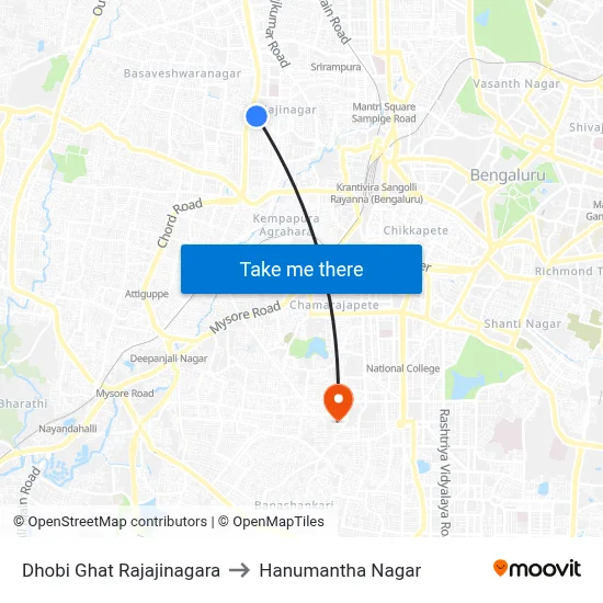Dhobi Ghat Rajajinagara to Hanumantha Nagar map