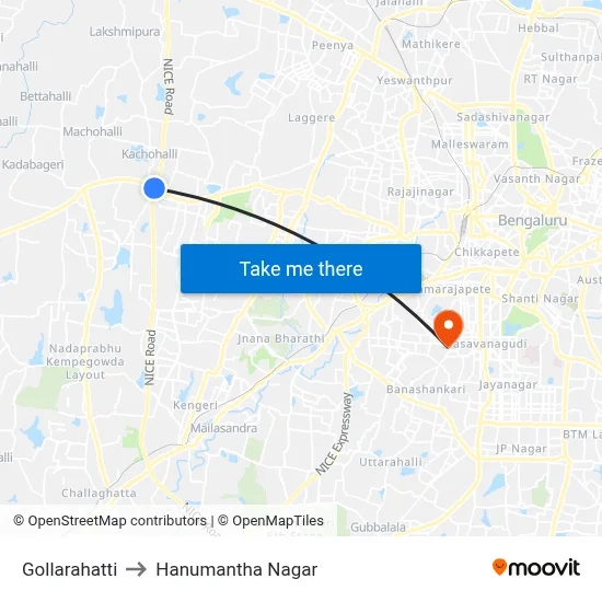Gollarahatti to Hanumantha Nagar map