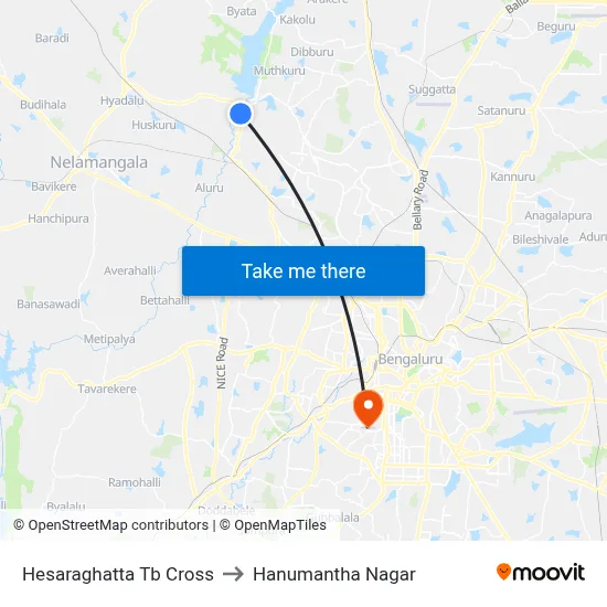 Hesaraghatta Tb Cross to Hanumantha Nagar map