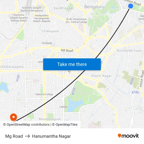 Mg Road to Hanumantha Nagar map