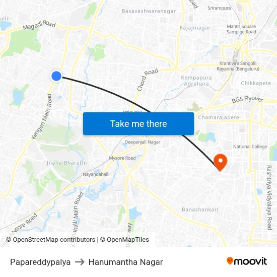 Papareddypalya to Hanumantha Nagar map