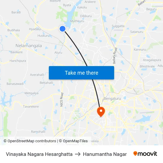Vinayaka Nagara Hesarghatta to Hanumantha Nagar map