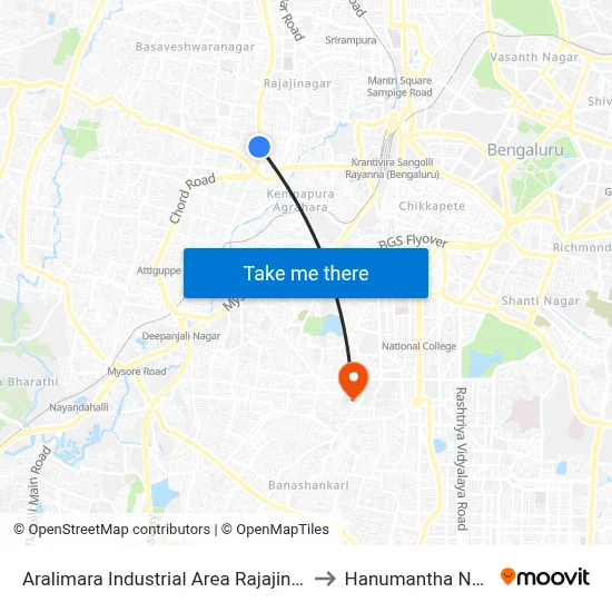 Aralimara Industrial Area Rajajinagara to Hanumantha Nagar map