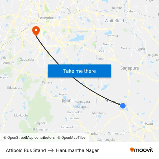 Attibele Bus Stand to Hanumantha Nagar map