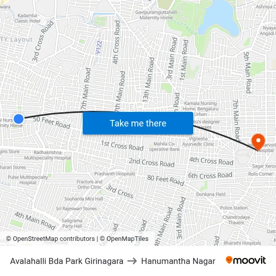 Avalahalli Bda Park Girinagara to Hanumantha Nagar map