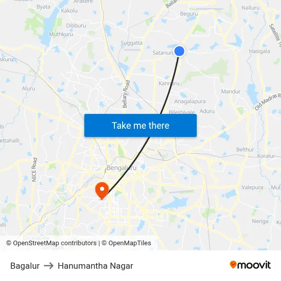 Bagalur to Hanumantha Nagar map