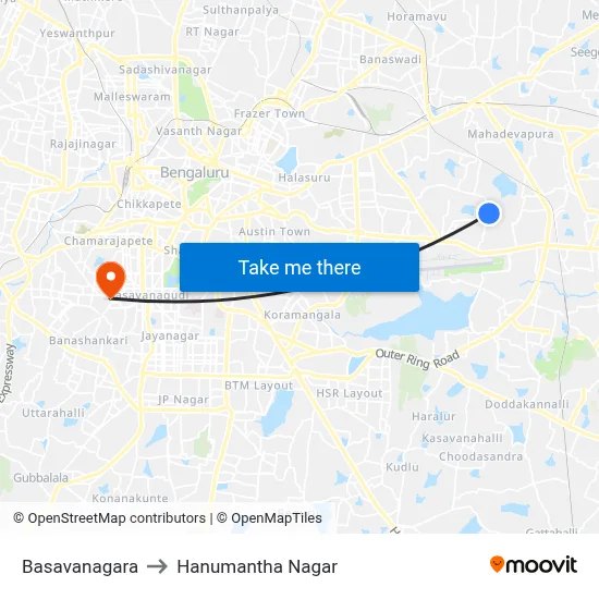 Basavanagara to Hanumantha Nagar map