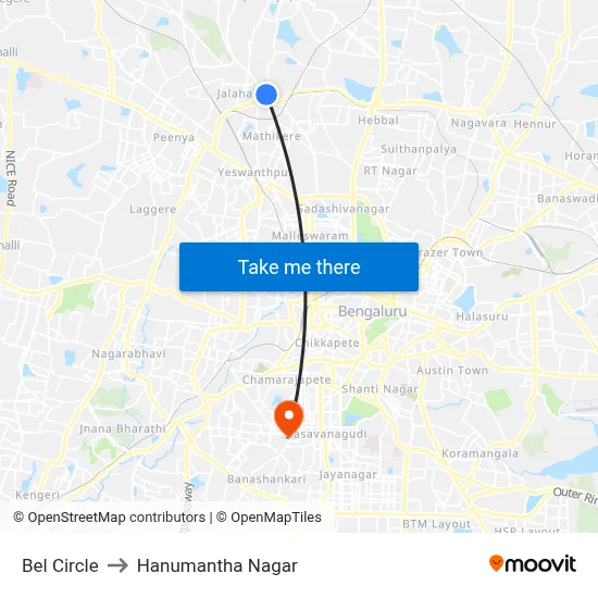 Bel Circle to Hanumantha Nagar map