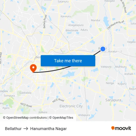 Bellathur to Hanumantha Nagar map