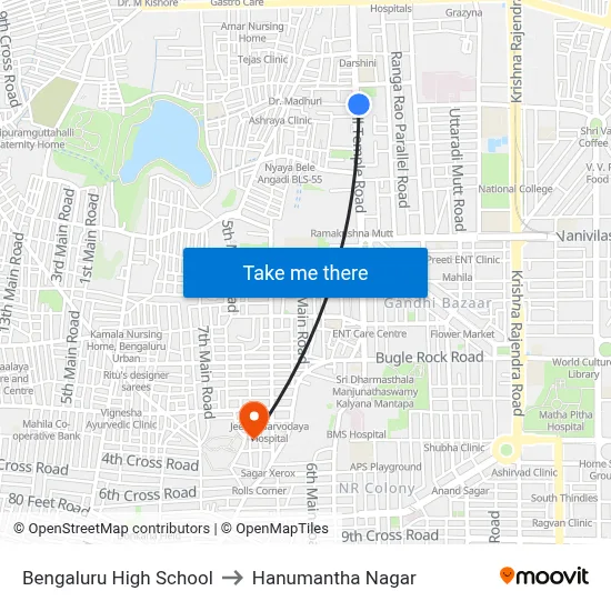 Bengaluru High School to Hanumantha Nagar map