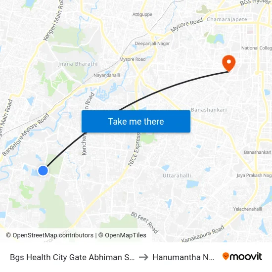Bgs Health City Gate Abhiman Studio to Hanumantha Nagar map