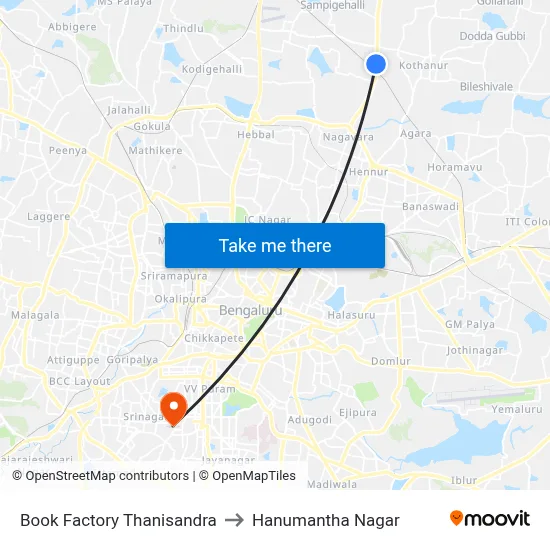 Book Factory Thanisandra to Hanumantha Nagar map