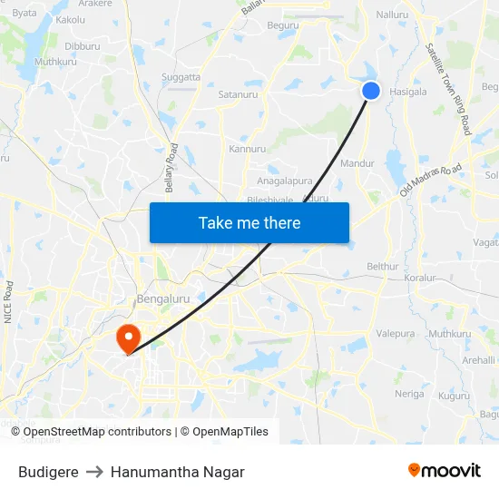 Budigere to Hanumantha Nagar map