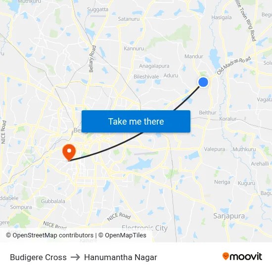 Budigere Cross to Hanumantha Nagar map