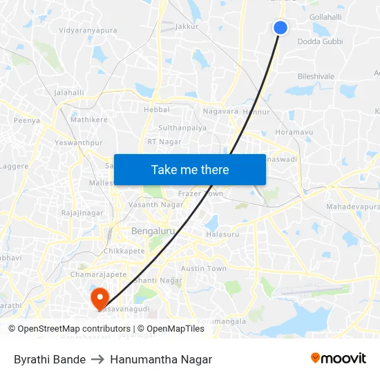 Byrathi Bande to Hanumantha Nagar map