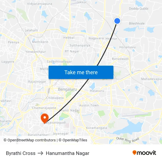 Byrathi Cross to Hanumantha Nagar map