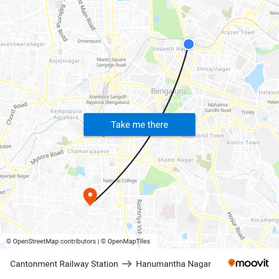 Cantonment Railway Station to Hanumantha Nagar map