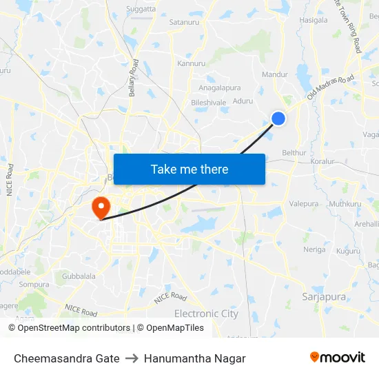Cheemasandra Gate to Hanumantha Nagar map