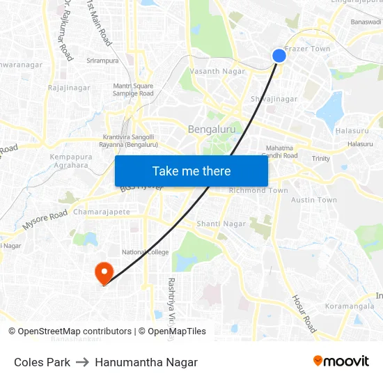 Coles Park to Hanumantha Nagar map