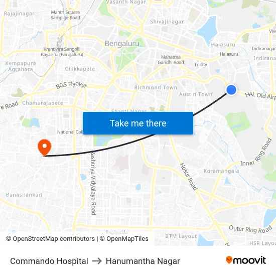 Commando Hospital to Hanumantha Nagar map