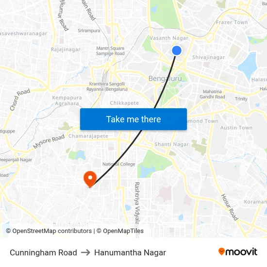 Cunningham Road to Hanumantha Nagar map
