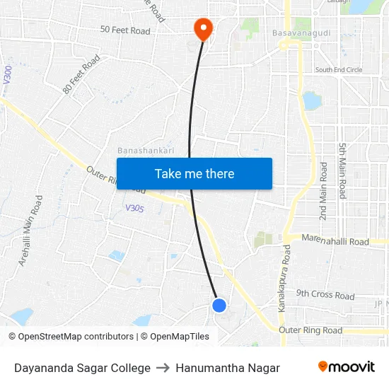 Dayananda Sagar College to Hanumantha Nagar map
