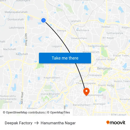 Deepak Factory to Hanumantha Nagar map