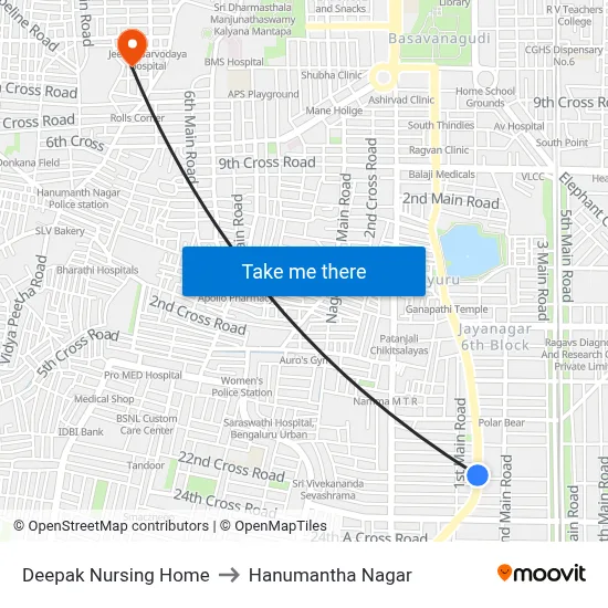 Deepak Nursing Home to Hanumantha Nagar map