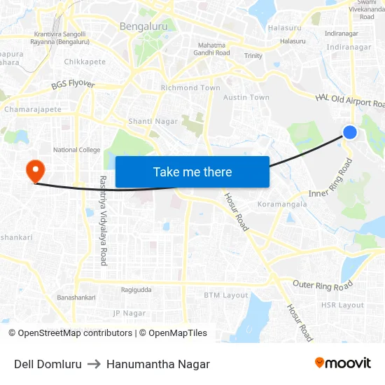Dell Domluru to Hanumantha Nagar map