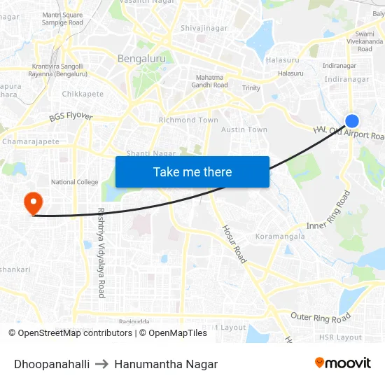Dhoopanahalli to Hanumantha Nagar map