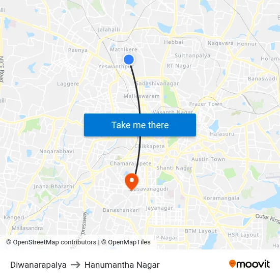 Diwanarapalya to Hanumantha Nagar map