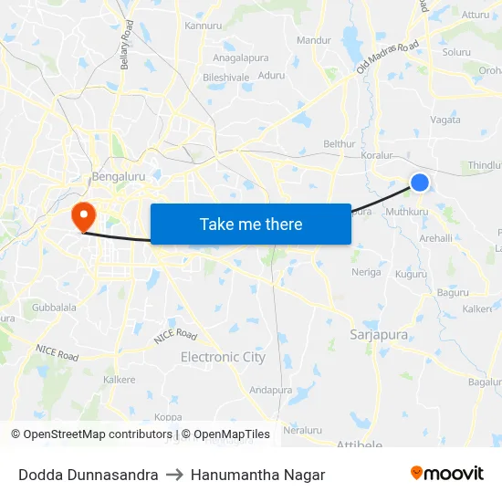 Dodda Dunnasandra to Hanumantha Nagar map