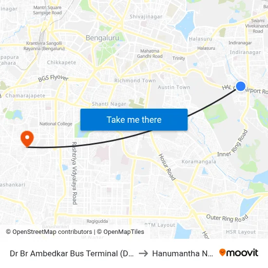 Dr Br Ambedkar Bus Terminal (Domlur) to Hanumantha Nagar map